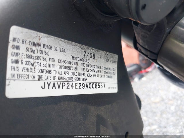 2009 Yamaha Xvs1300 A მანქანა იყიდება აუქციონზე, vin: JYAVP24E29A008557, აუქციონის ნომერი: 46053769
