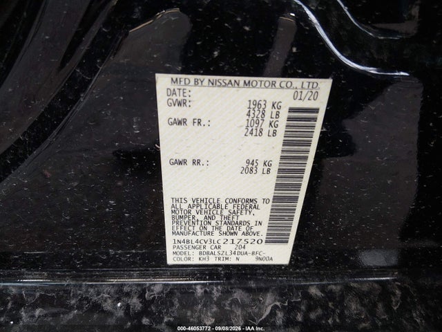 Продаж на аукціоні авто 2020 Nissan Altima Sr Fwd, vin: 1N4BL4CV3LC217520, номер лоту: 46053772