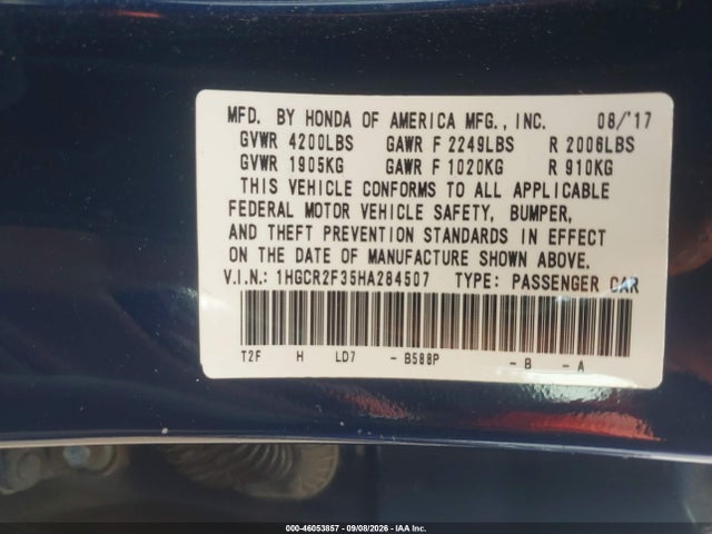 Honda ACCORD LX 2017 1HGCR2F35HA284507 Image 9