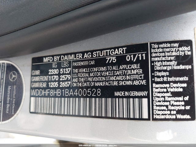 Aukcja sprzedaży 2011 Mercedes-benz E 350 4matic, vin: WDDHF8HB1BA400528, numer aukcji: 46053872