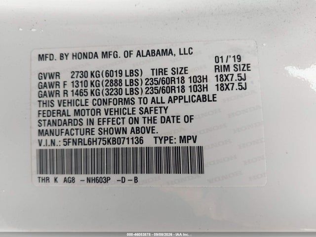 Honda Odyssey Ex-l 2019 5FNRL6H75KB071136 Image 9