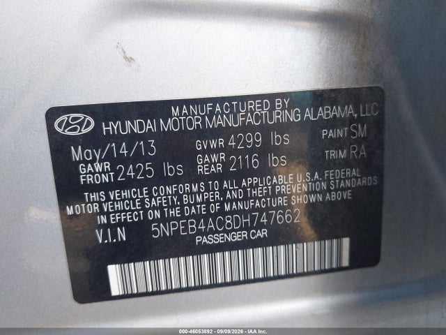 Продажа на аукционе авто 2013 Hyundai Sonata Gls, vin: 5NPEB4AC8DH747662, номер лота: 46053892