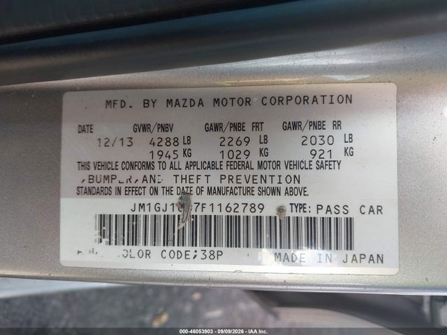 2015 Mazda Mazda6 I Sport მანქანა იყიდება აუქციონზე, vin: JM1GJ1U67F1162789, აუქციონის ნომერი: 46053903