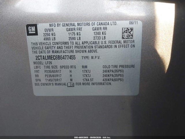 Продаж на аукціоні авто 2011 Gmc Terrain Sle-1, vin: 2CTALMEC6B6477455, номер лоту: 46053905