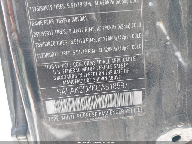 Aukcja sprzedaży 2012 Land Rover Lr4, vin: SALAK2D46CA618597, numer aukcji: 46053908