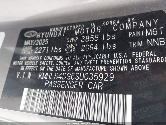 Aukcja sprzedaży 2025 Hyundai Elantra Sel Convenience, vin: KMHLS4DG6SU035929, numer aukcji: 46053926
