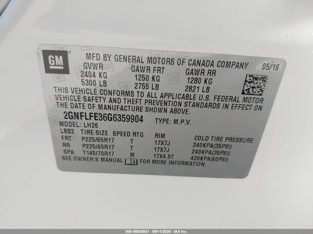 46053937 :رقم المزاد ، 2GNFLFE36G6359904 vin ، 2016 Chevrolet Equinox Lt مزاد بيع