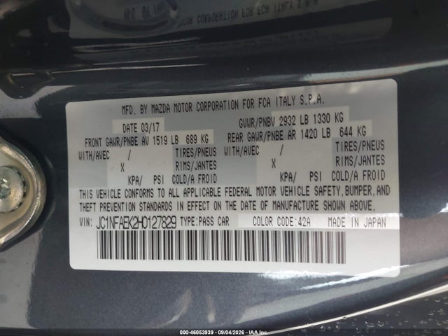46053939 :رقم المزاد ، JC1NFAEK2H0127829 vin ، 2017 Fiat 124 Spider Classica مزاد بيع