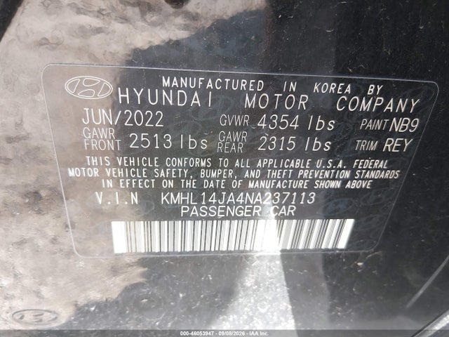 Продаж на аукціоні авто 2022 Hyundai Sonata Sel, vin: KMHL14JA4NA237113, номер лоту: 46053947