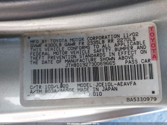 46053957 :رقم المزاد ، JTHBD192730069665 vin ، 2003 Lexus Is 300 مزاد بيع