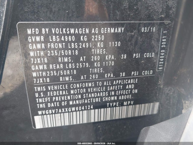 Auction sale of the 2016 Volkswagen Tiguan Se, vin: WVGBV7AXXGW604124, lot number: 46053960