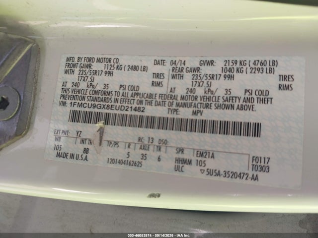 Продаж на аукціоні авто 2014 Ford Escape Se, vin: 1FMCU9GX8EUD21482, номер лоту: 46053974