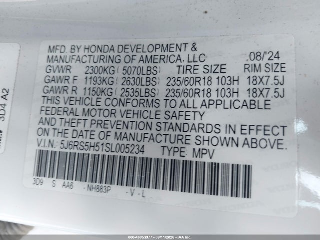 Продаж на аукціоні авто 2025 Honda Cr-v Hybrid Sport, vin: 5J6RS5H51SL005234, номер лоту: 46053977