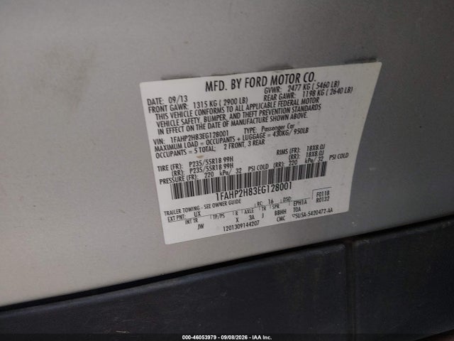 46053979 :رقم المزاد ، 1FAHP2H83EG128001 vin ، 2014 Ford Taurus Sel مزاد بيع