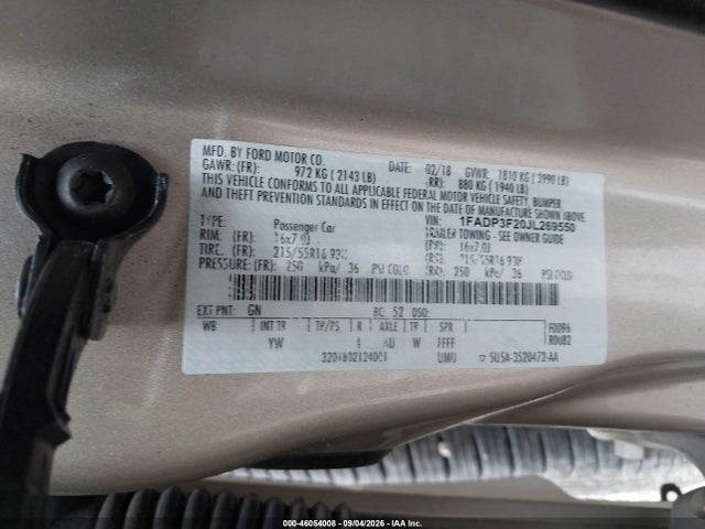 Aukcja sprzedaży 2018 Ford Focus Se, vin: 1FADP3F20JL269550, numer aukcji: 46054008