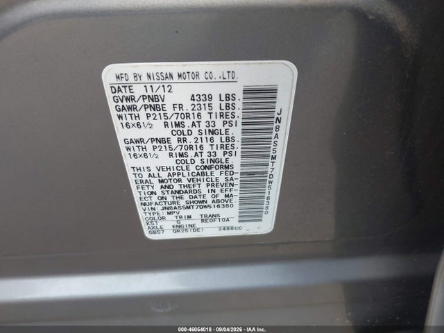 Aukcja sprzedaży 2013 Nissan Rogue S, vin: JN8AS5MT7DW516380, numer aukcji: 46054018
