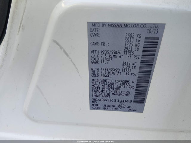 Aukcja sprzedaży 2014 Infiniti Qx60, vin: 5N1AL0MM9EC514049, numer aukcji: 46054022