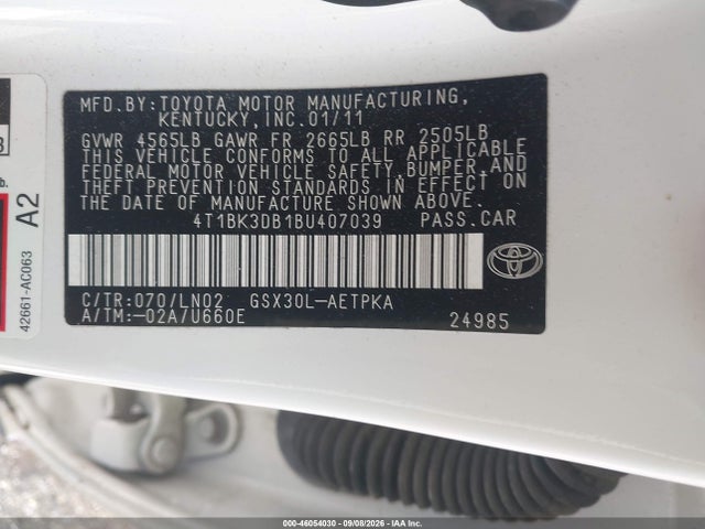 46054030 :رقم المزاد ، 4T1BK3DB1BU407039 vin ، 2011 Toyota Avalon Limited مزاد بيع
