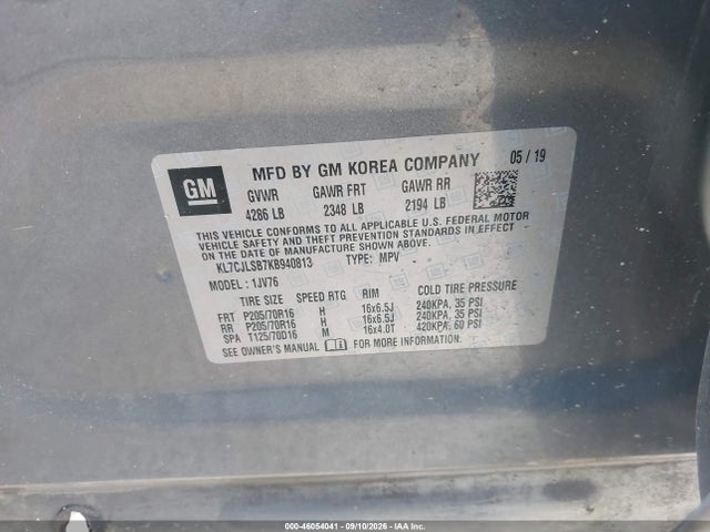 Продажа на аукционе авто 2019 Chevrolet Trax Lt, vin: KL7CJLSB7KB940813, номер лота: 46054041