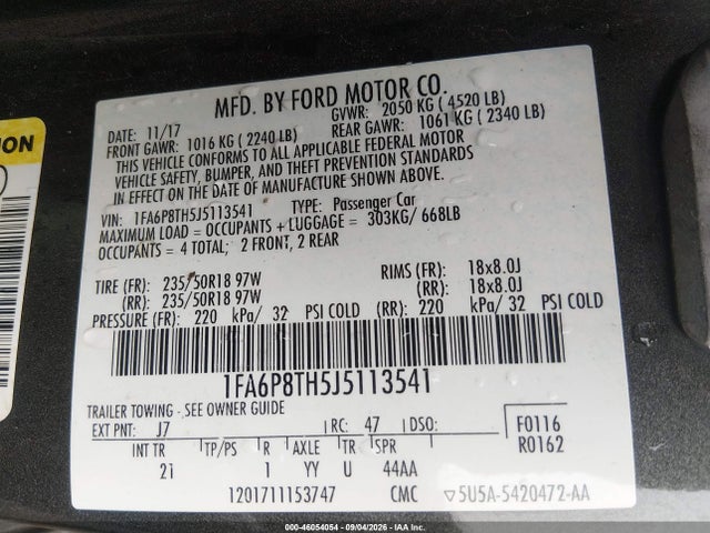 Продажа на аукционе авто 2018 Ford Mustang Ecoboost, vin: 1FA6P8TH5J5113541, номер лота: 46054054