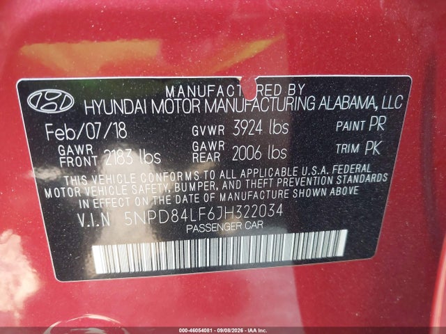Продаж на аукціоні авто 2018 Hyundai Elantra Sel, vin: 5NPD84LF6JH322034, номер лоту: 46054081