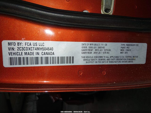 2C3CDXCT4MH504640 Dodge Charger R/t Rwd