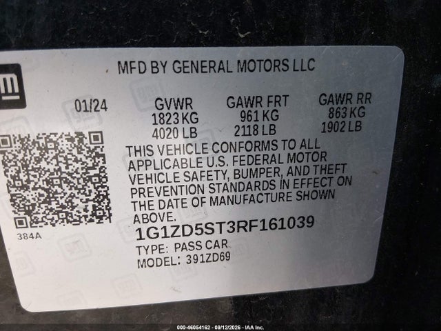 46054162 :رقم المزاد ، 1G1ZD5ST3RF161039 vin ، 2024 Chevrolet Malibu Fwd 1lt مزاد بيع