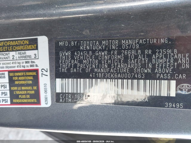 46054169 :رقم المزاد ، 4T1BF3EK6AU007463 vin ، 2010 Toyota Camry Le مزاد بيع