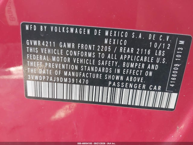 Aukcja sprzedaży 2013 Volkswagen Jetta 2.5l Se, vin: 3VWDP7AJ9DM391470, numer aukcji: 46054185