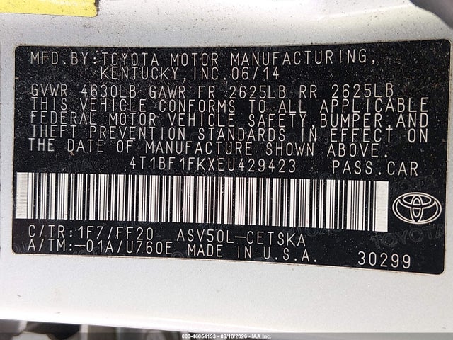 2014 Toyota Camry Se მანქანა იყიდება აუქციონზე, vin: 4T1BF1FKXEU429423, აუქციონის ნომერი: 46054193