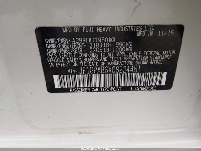 Aukcja sprzedaży 2016 Subaru Impreza 2.0i Premium, vin: JF1GPAB6XG8224461, numer aukcji: 46054194