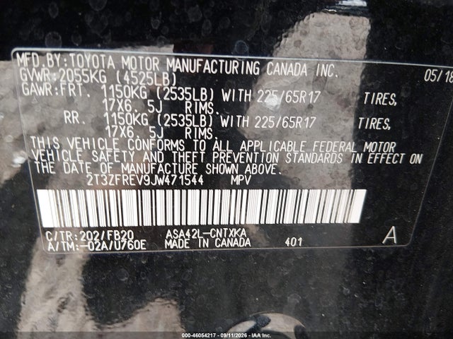 2018 Toyota Rav4 Le მანქანა იყიდება აუქციონზე, vin: 2T3ZFREV9JW471544, აუქციონის ნომერი: 46054217
