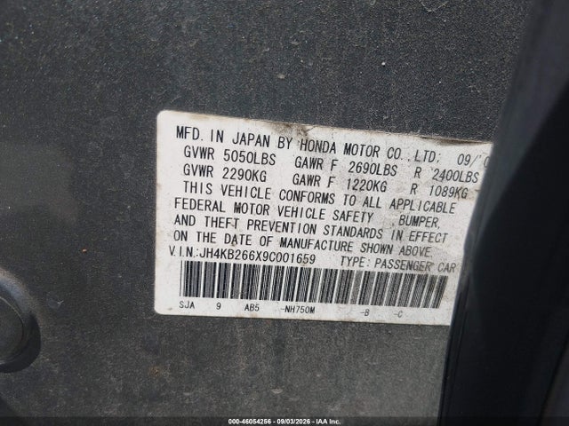 46054256 :رقم المزاد ، JH4KB266X9C001659 vin ، 2009 Acura Rl 3.7 مزاد بيع