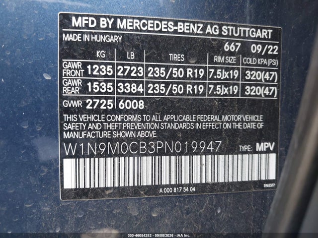 W1N9M0CB3PN019947 Mercedes-Benz Eqb 250 Suv