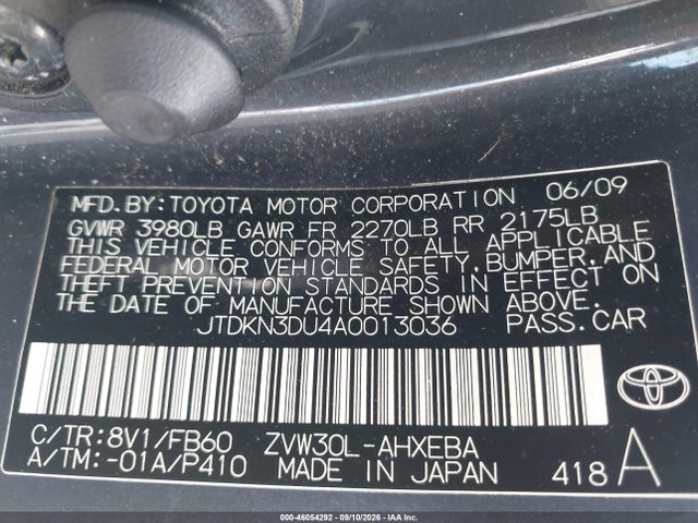 Aukcja sprzedaży 2010 Toyota Prius Ii, vin: JTDKN3DU4A0013036, numer aukcji: 46054292