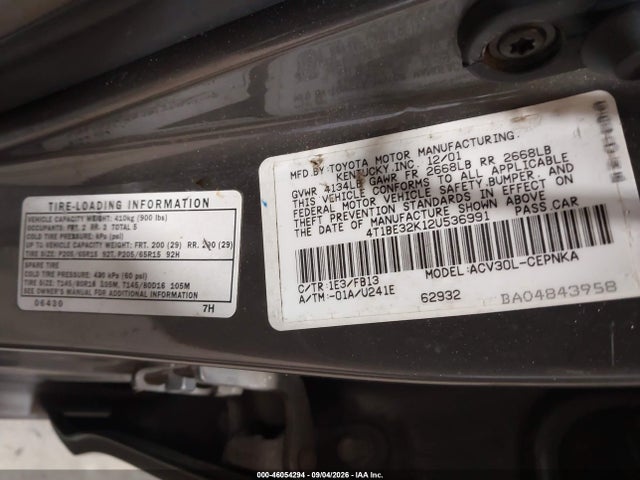Продаж на аукціоні авто 2002 Toyota Camry Le, vin: 4T1BE32K12U536991, номер лоту: 46054294