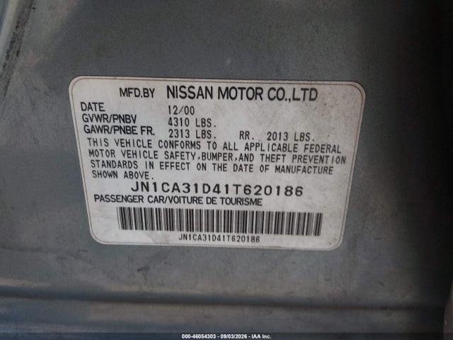 Продажа на аукционе авто 2001 Nissan Maxima Gxe, vin: JN1CA31D41T620186, номер лота: 46054303