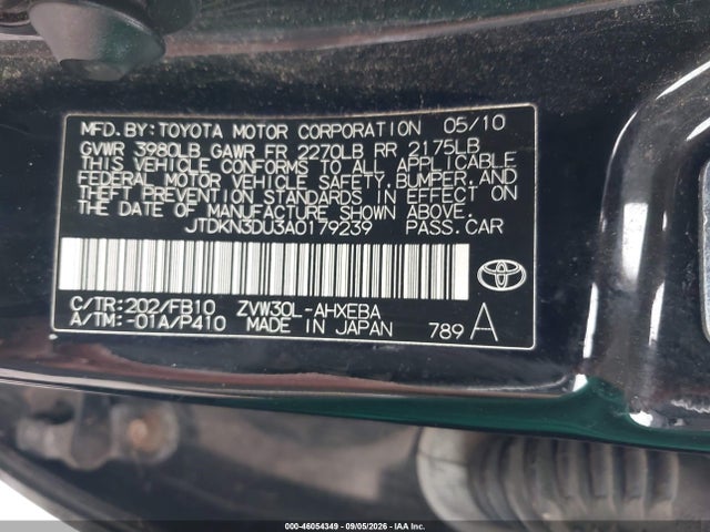 Aukcja sprzedaży 2010 Toyota Prius Iii, vin: JTDKN3DU3A0179239, numer aukcji: 46054349