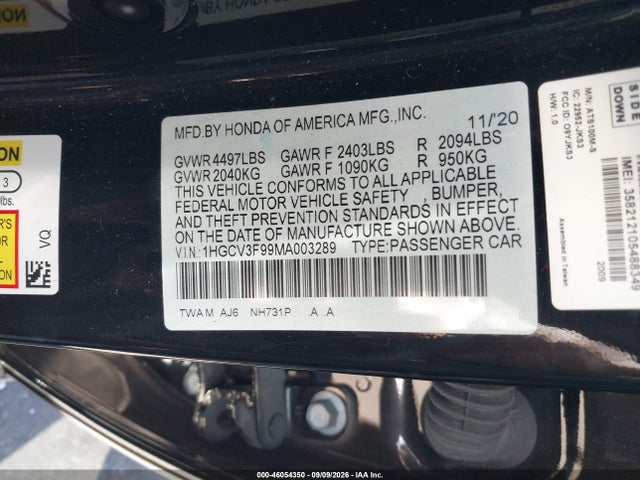 1HGCV3F99MA003289 Honda Accord Hybrid Touring
