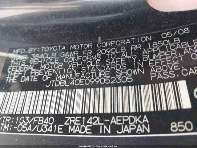 Продажа на аукционе авто 2009 Toyota Corolla Le, vin: JTDBL40E099052305, номер лота: 46054377