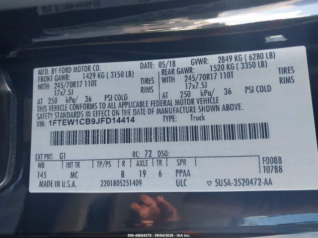 Продаж на аукціоні авто 2018 Ford F-150 Xlt, vin: 1FTEW1CB9JFD14414, номер лоту: 46054378