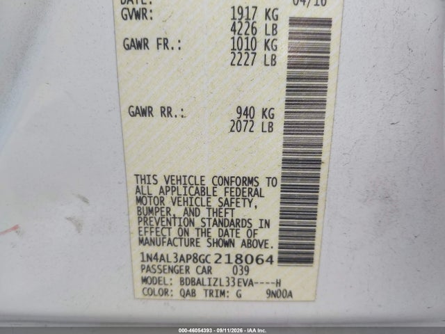 1N4AL3AP8GC218064 Nissan Altima 2.5 Sv
