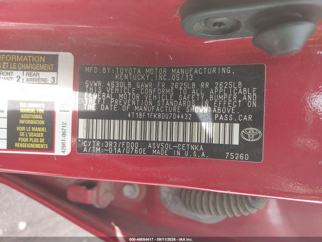 Продажа на аукционе авто 2013 Toyota Camry Le, vin: 4T1BF1FK8DU704432, номер лота: 46054417