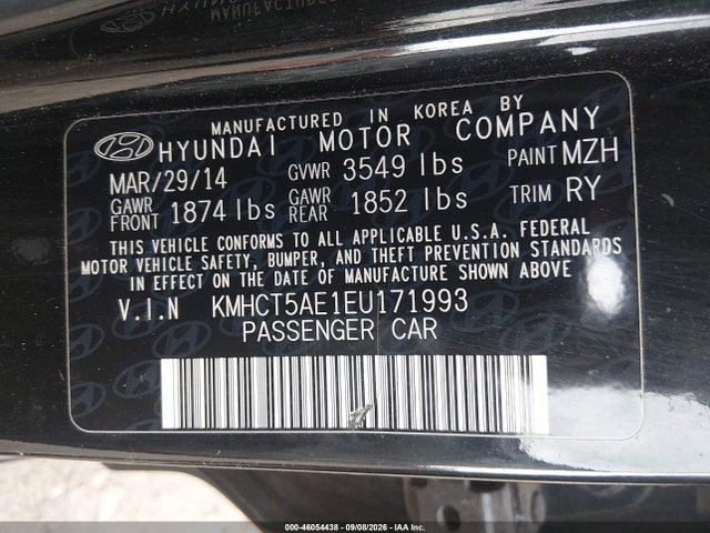 Aukcja sprzedaży 2014 Hyundai Accent Gs, vin: KMHCT5AE1EU171993, numer aukcji: 46054438