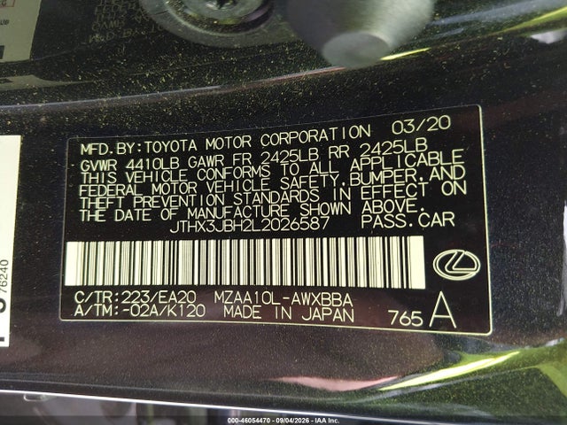 Aukcja sprzedaży 2020 Lexus Ux 200, vin: JTHX3JBH2L2026587, numer aukcji: 46054470