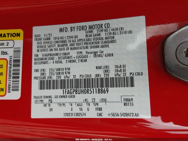 Aukcja sprzedaży 2024 Ford Mustang Ecoboost Premium, vin: 1FAGP8UH0R5118869, numer aukcji: 46054475