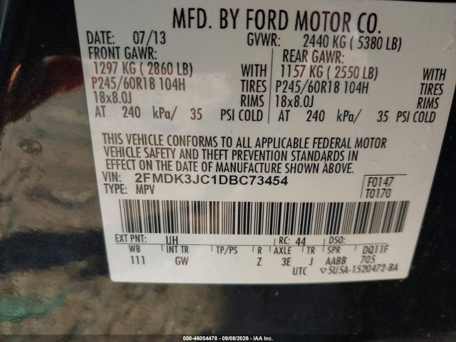 Продаж на аукціоні авто 2013 Ford Edge Sel, vin: 2FMDK3JC1DBC73454, номер лоту: 46054478