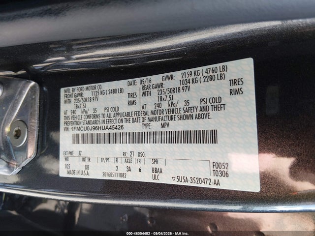 2017 Ford Escape Titanium მანქანა იყიდება აუქციონზე, vin: 1FMCU0J96HUA45426, აუქციონის ნომერი: 46054482