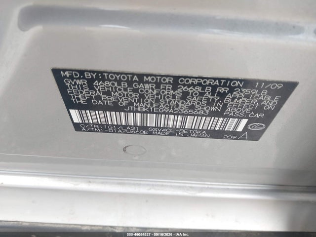 46054527 :رقم المزاد ، JTHBK1EG9A2365683 vin ، 2010 Lexus Es 350 مزاد بيع