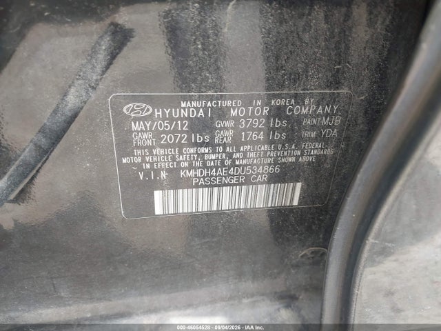 Aukcja sprzedaży 2013 Hyundai Elantra Gls, vin: KMHDH4AE4DU534866, numer aukcji: 46054528